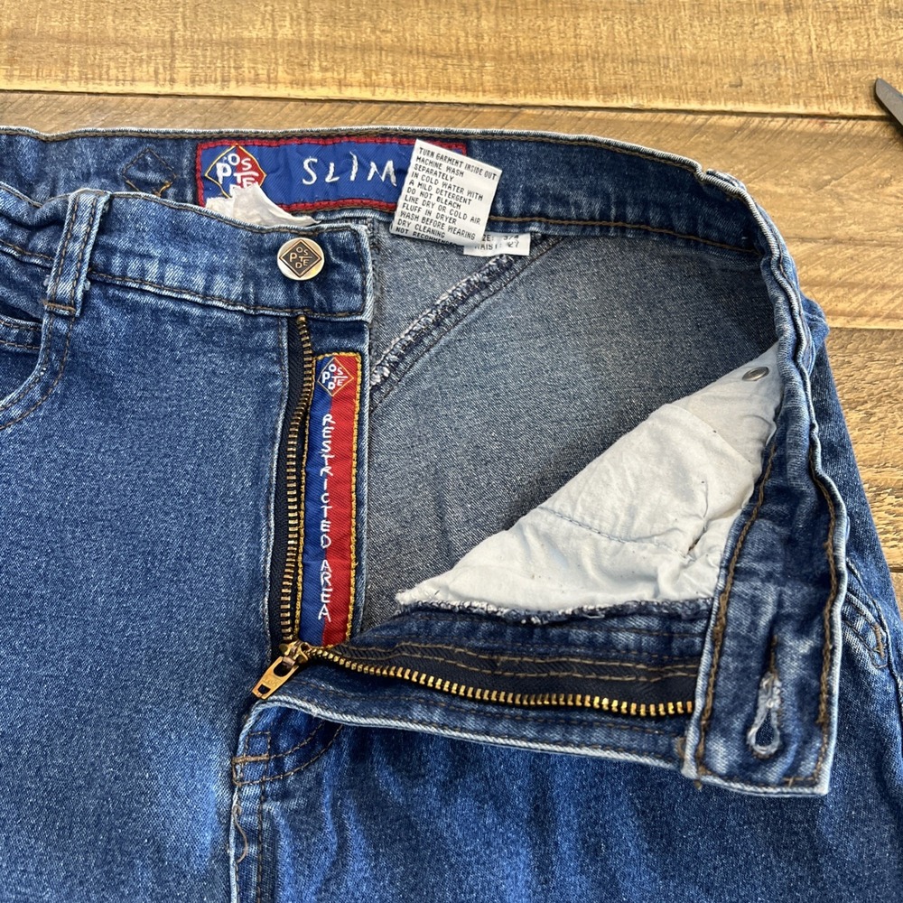 90s Vintage High Rise Posted Jeans 3/4 27X32 Medium Wash Slim Smooth Back - Picture 13 of 16